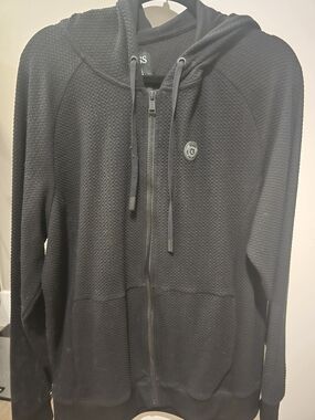 Guess Men's Black Zip Hoodie with Subtle Logo